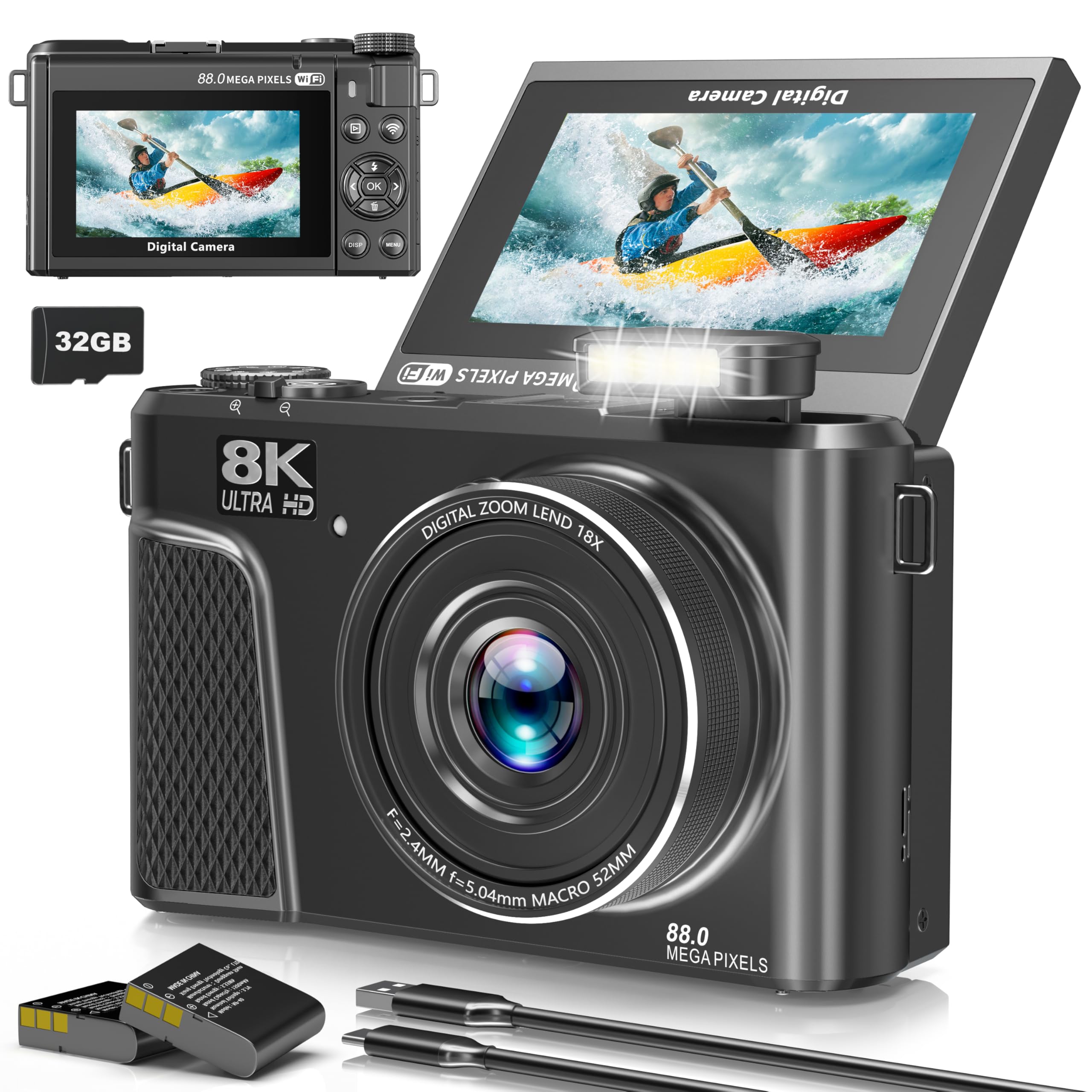 Buy 8K Digital Camera for Photography, 88MP WiFi Vlogging Camera